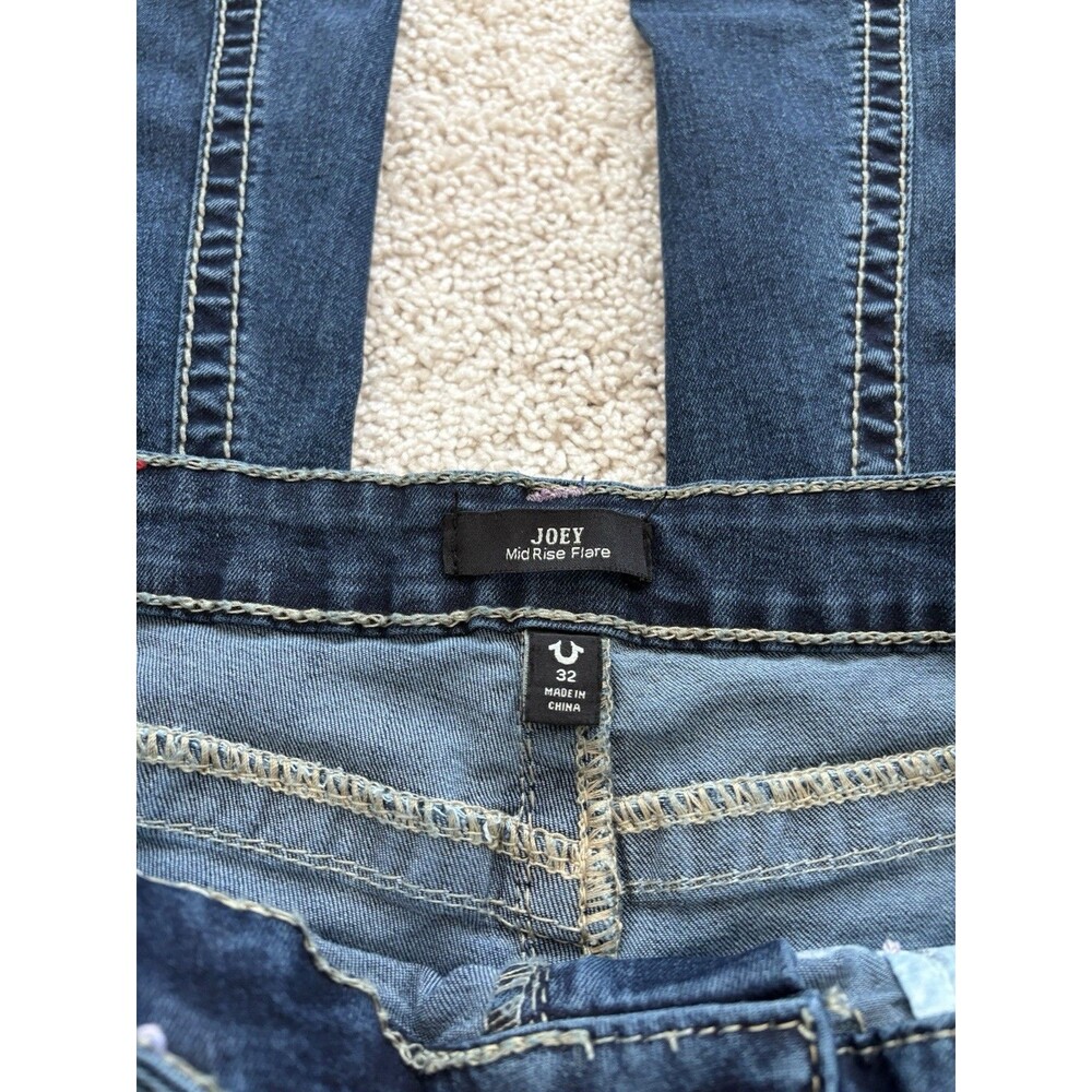 True Religion Joey Mid Rise Flap Flare Womens 32 Dark Wash Twisted Seam Y2K - Picture 4 of 9